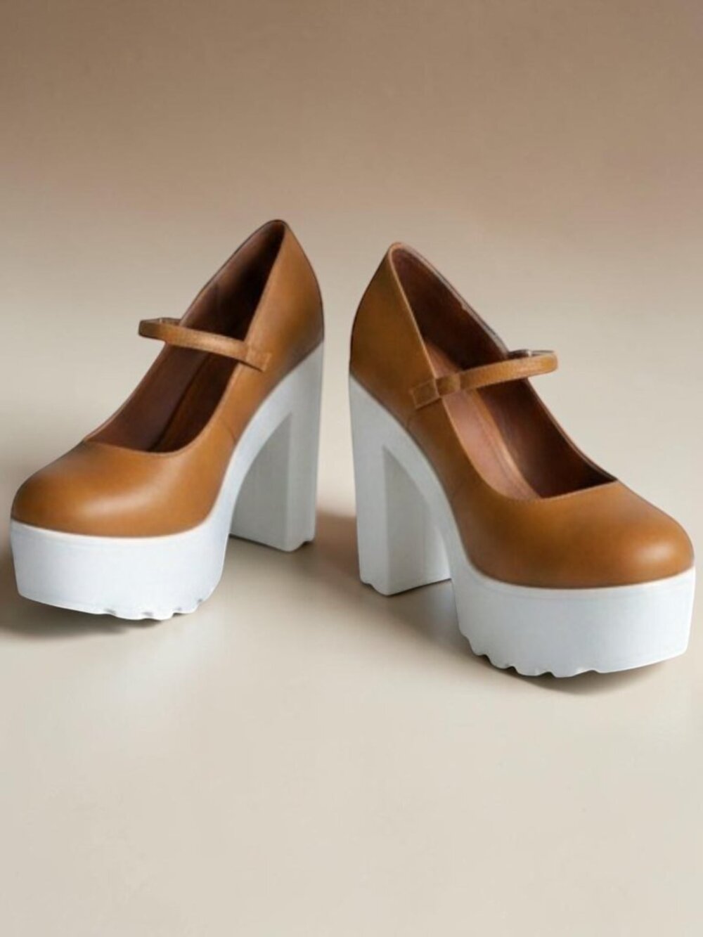 Shoe Republic Two-Tone Lug Sole Chunky Heel Platform Mary Janes Pumps